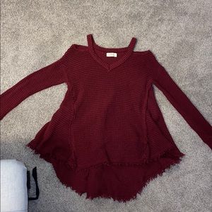 Cold shoulder high low sweater